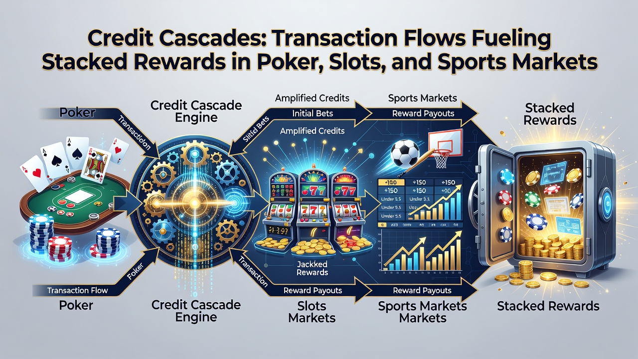 Visualisierung von Zahlungsflüssen zwischen Poker, Slots und Sportwetten mit gestapelten Belohnungen