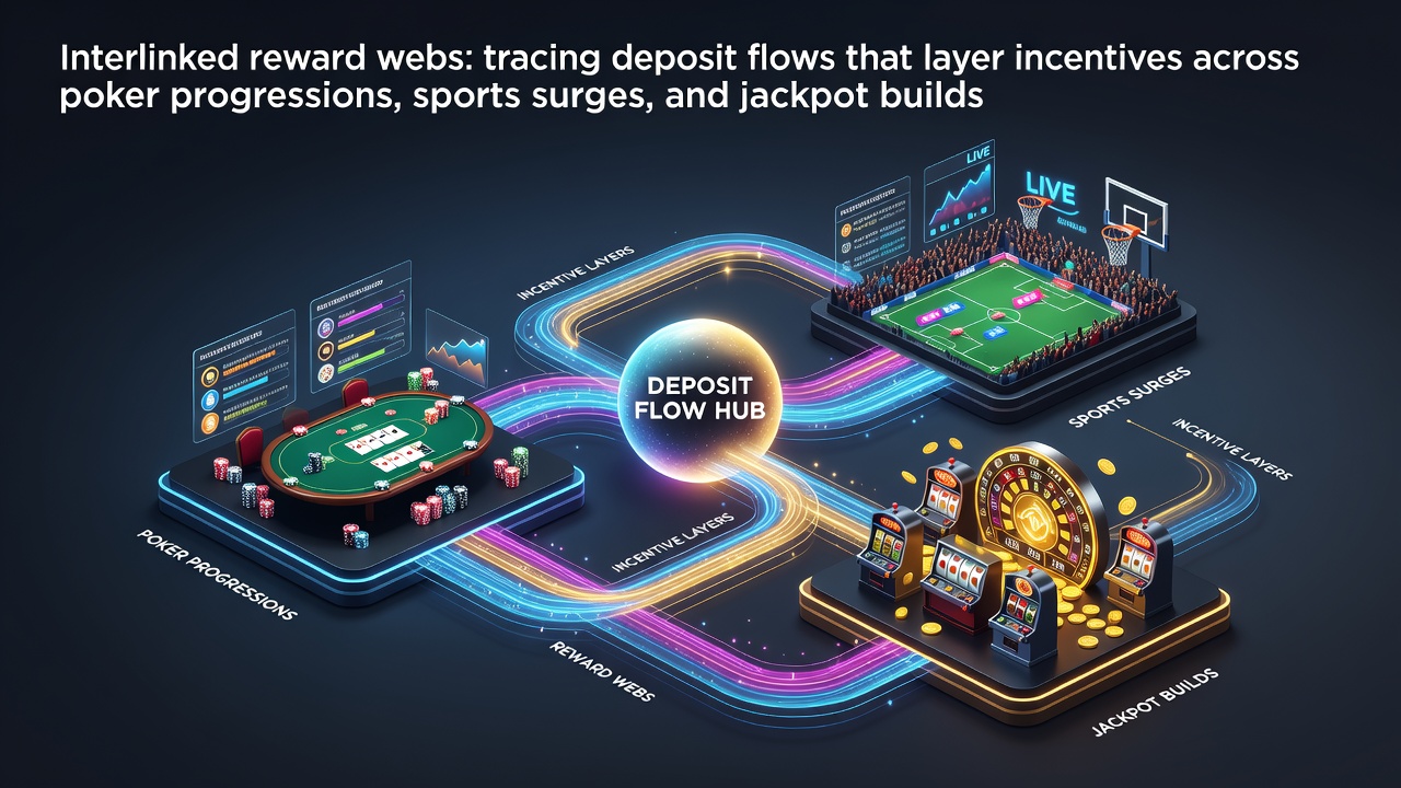 Darstellung vernetzter Belohnungssysteme mit Einzahlungsflüssen in Poker, Sportwetten und Jackpots