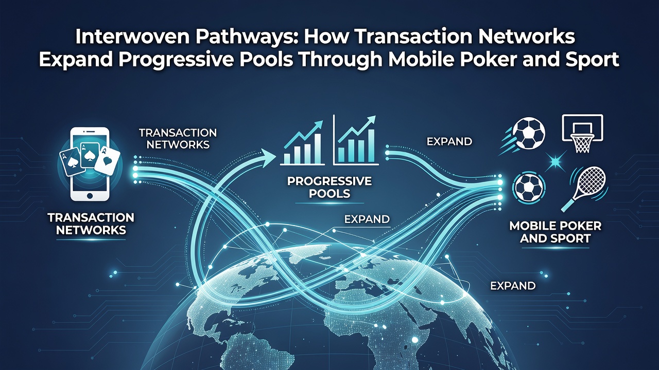 Illustration der Expansion progressiver Pools durch vernetzte mobile und Sportwetten-Transaktionen