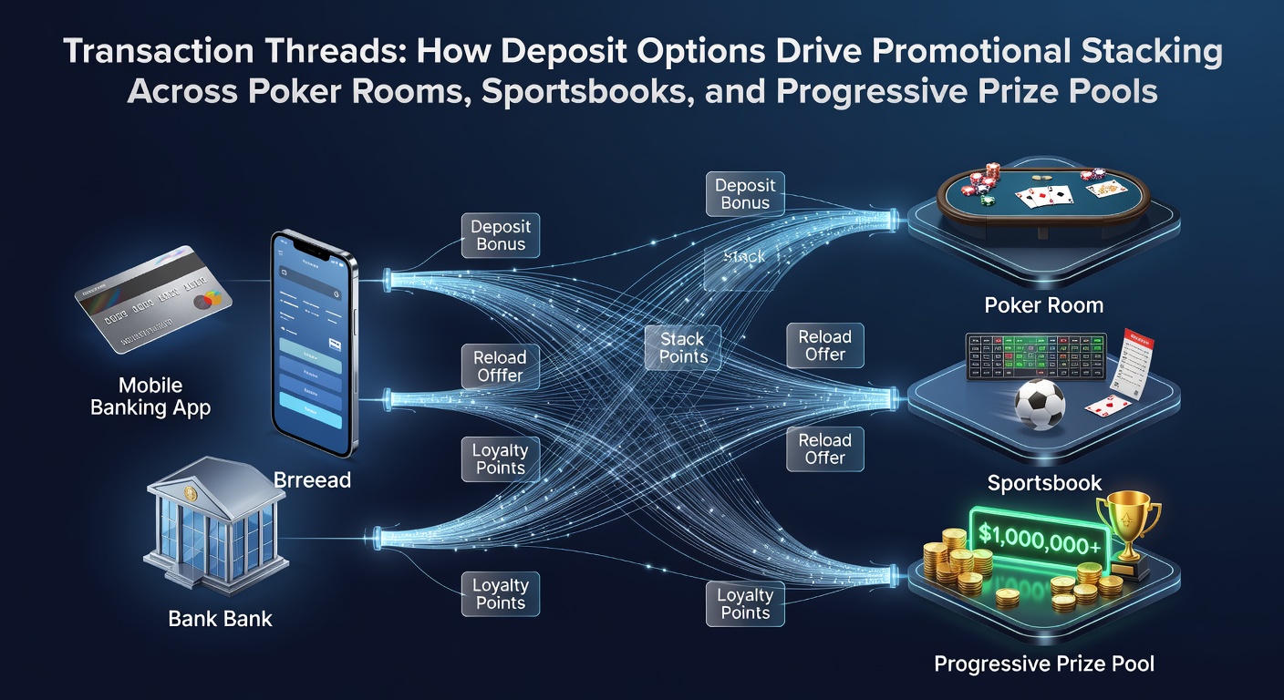 Illustration von Einzahlungsoptionen und gestapelten Promotionen in Poker, Sportwetten und progressiven Preispools