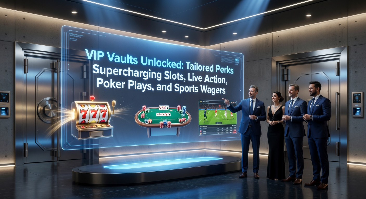 Detaillierte Darstellung eines VIP-Desks mit Live-Dealern, Poker-Chips, Slot-Maschinen und Sport-Screens, die maßgeschneiderte Belohnungen illustrieren